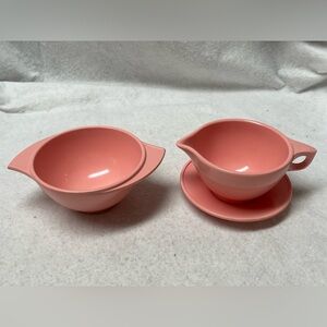 RARE Vintage Boonton Pink 3 Piece Cream And Sugar